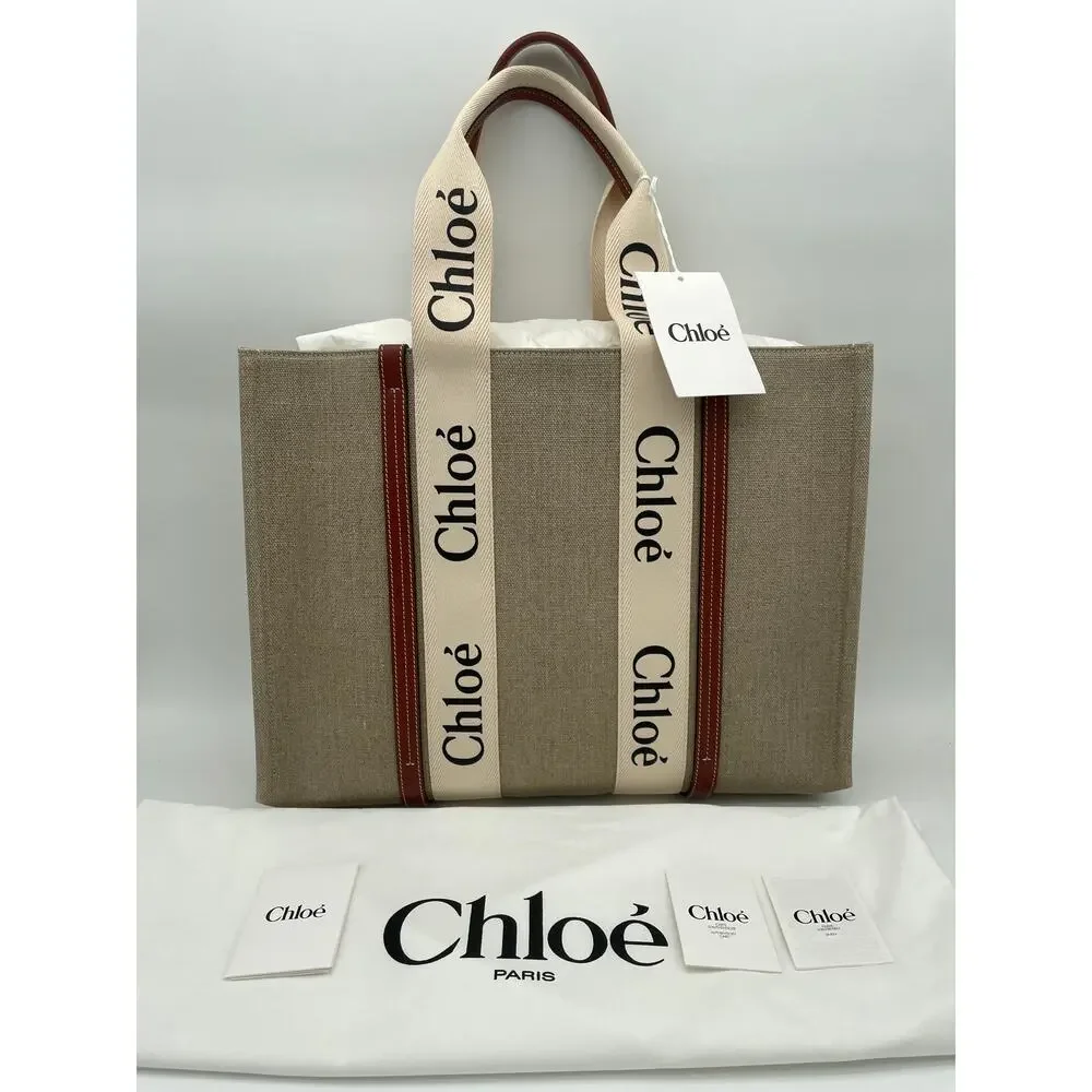$1650 NEW CHLOE LARGE WOODY CANVAS TOTE SHOULDER BAG NWT AUTHENTIC - Picture 3 of 14